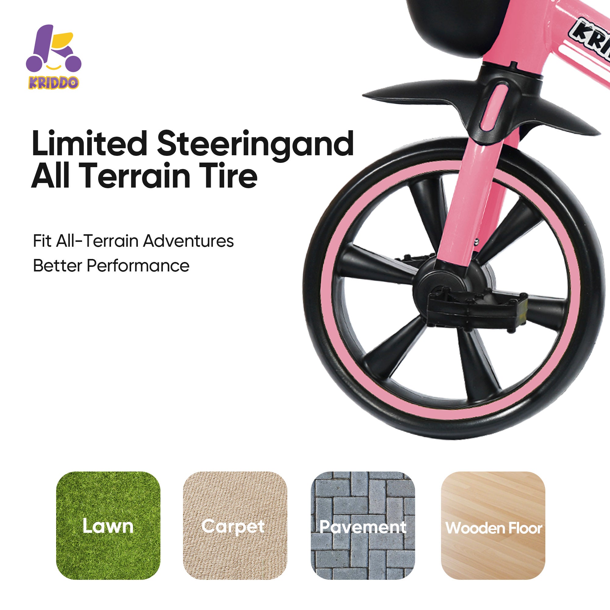 KRIDDO Kids Tricycle Easy-Assembly for 2 to 5 Years Old Pink