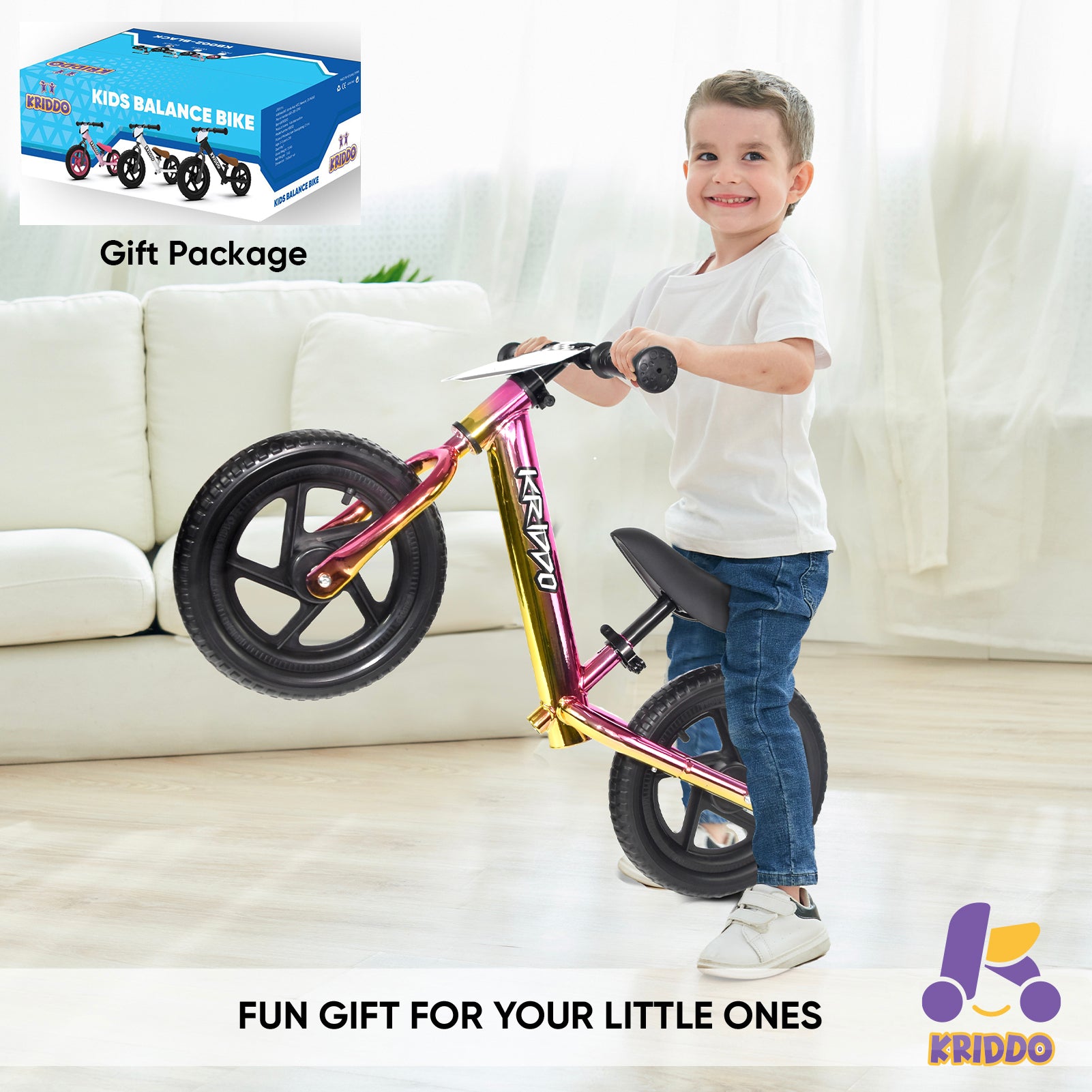 Kriddo Toddler Balance Bike with Customize Plate for 18 Months to 3 Years Old Xpink