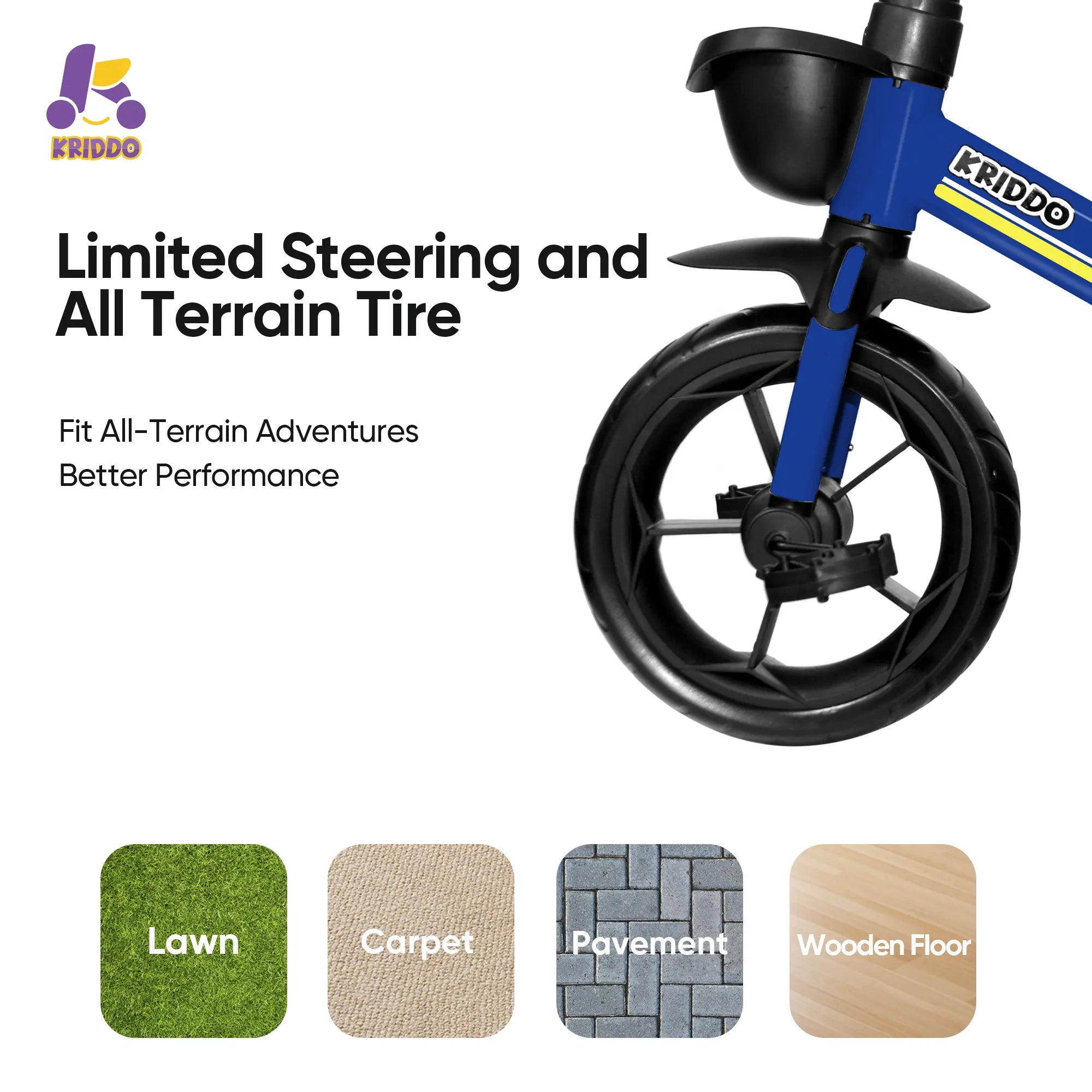 KRIDDO Tricycle with steering aid and all-terrain tire