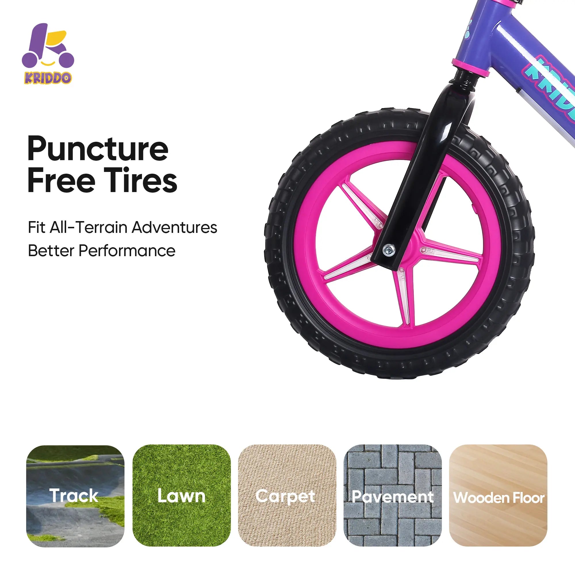 Light up balance bike wheel with pink tire