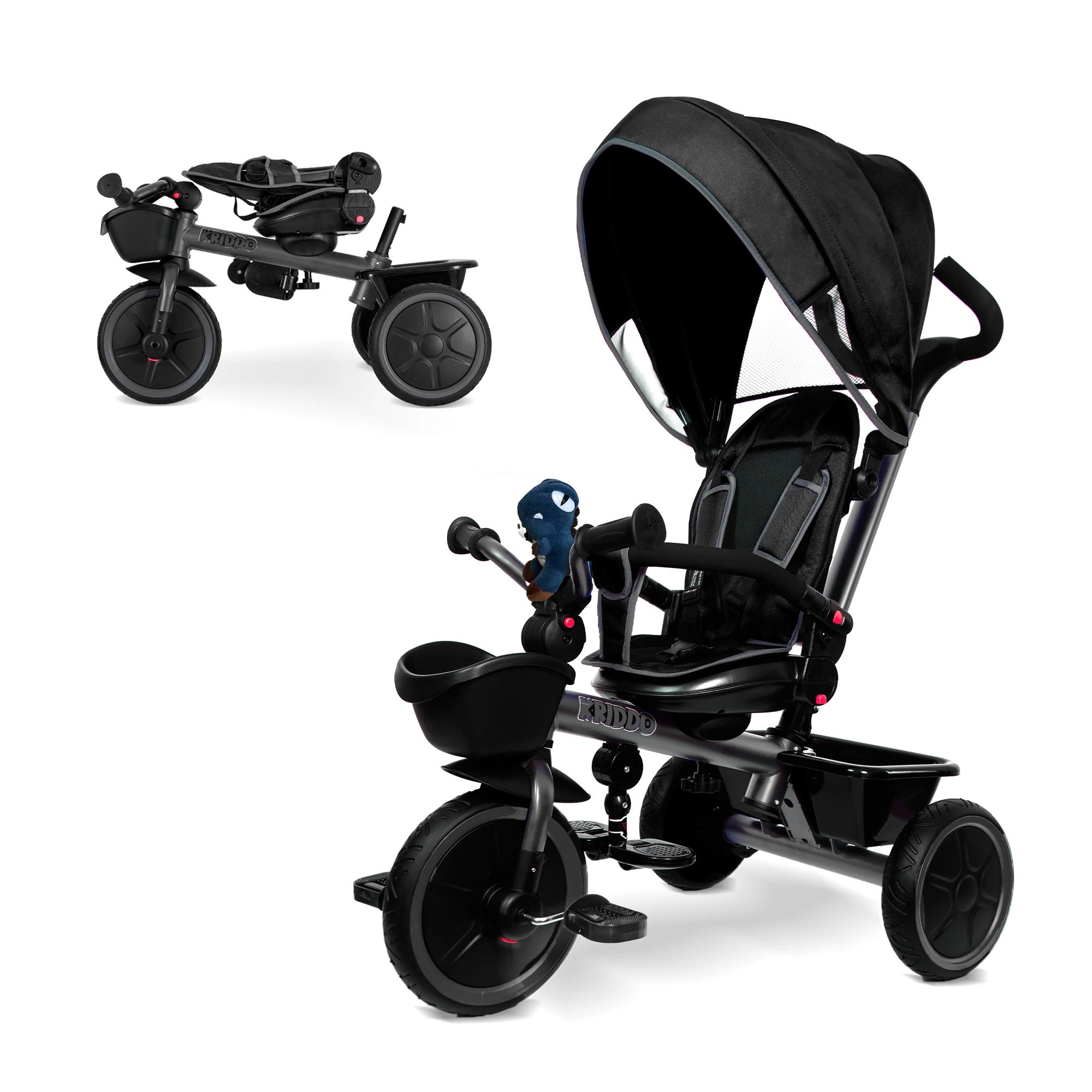 KRIDDO 7-in-1 Kids Tricycle Stroller with Push Handle for 18 Months to 5 Years Old Grey