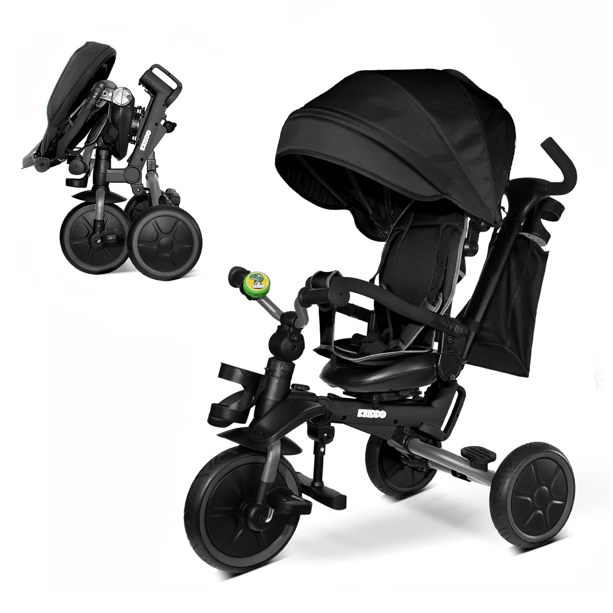 KRIDDO Kids Tricycle with bell and Adjustable Seat for 18 Months to 5 Years Old Grey 8-in-1