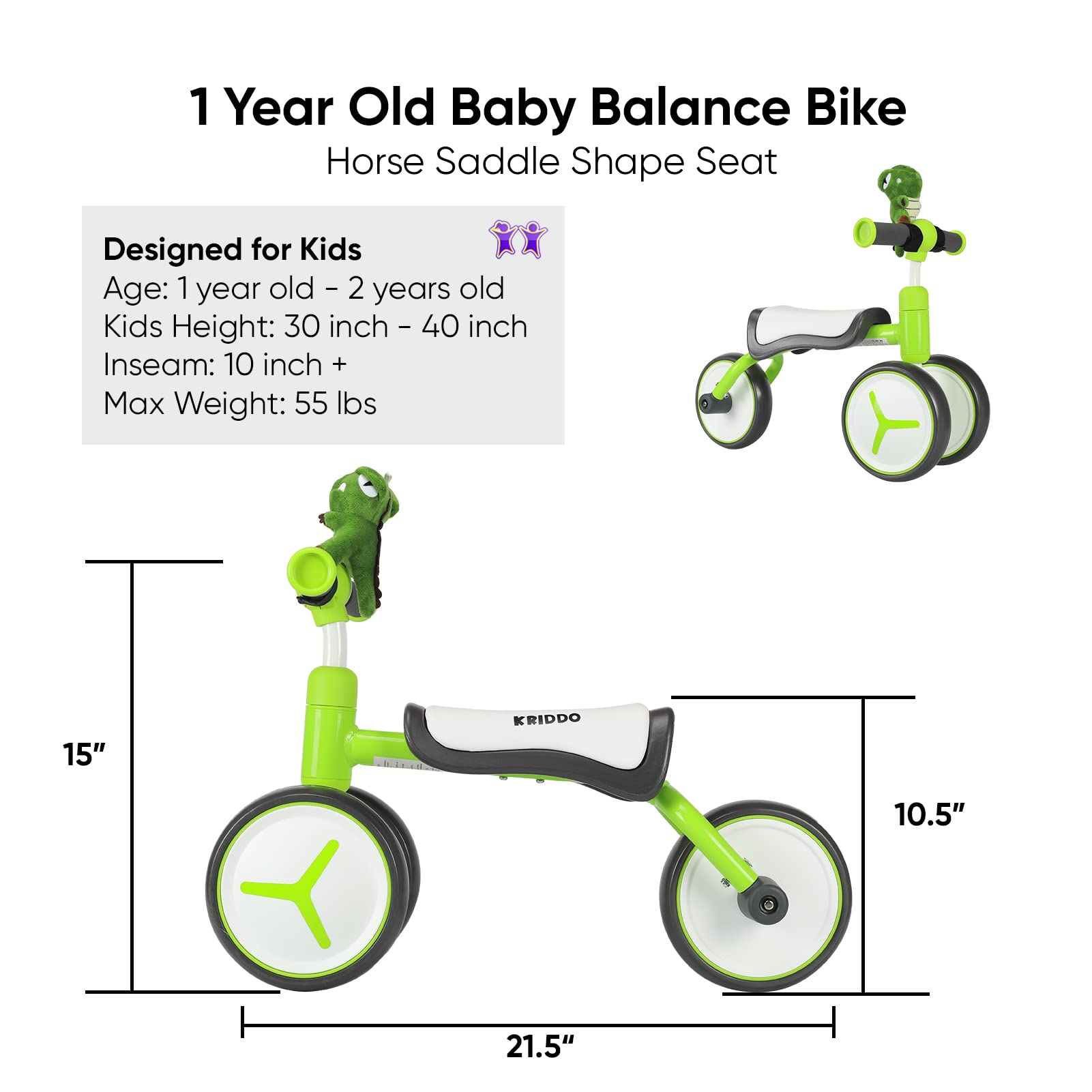 KRIDDO Baby Balance Bike for 1-2 Year Old Boy and Girl, Toddler Mini Bike for One Year Old First Birthday Gifts Baby Toys 12 Months to 2 Year Old Ride-on Toys Gifts Indoor Outdoor Balance Bike