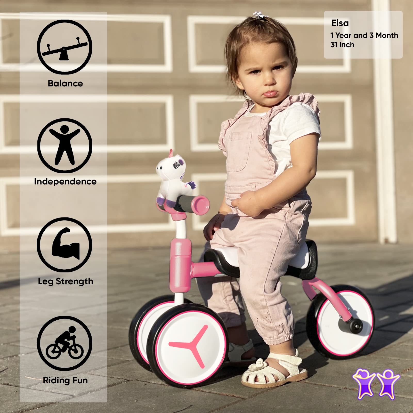 KRIDDO Baby Balance Bike for 1-2 Year Old Boy and Girl, Toddler Mini Bike for One Year Old First Birthday Gifts Baby Toys 12 Months to 2 Year Old Ride-on Toys Gifts Indoor Outdoor Balance Bike, Unicorn
