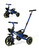 Kriddo Kids Tricycle with Adjustable Parent Handle for 2 to 5 Years Old Blue 2-in-1