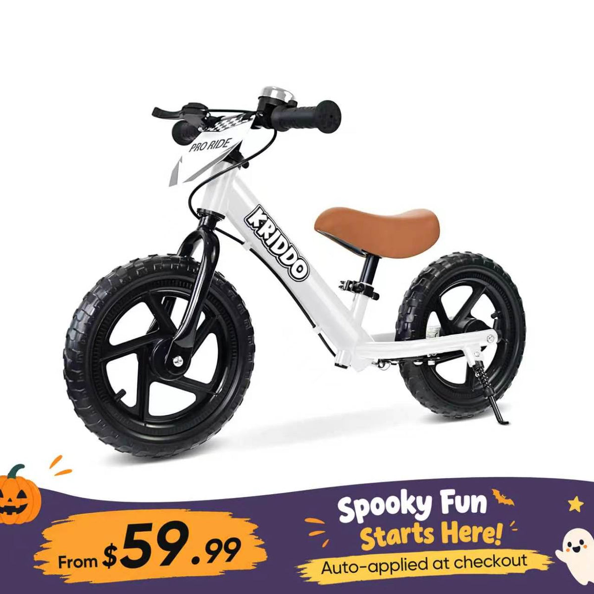 KRIDDO Toddler Balance Bike with Brake and Flag for 2 to 5 Years Old White