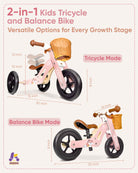 Kriddo Kids Tricycle with Wood Frame and Adjustable Seat for 1 to 4 Years Old Pink