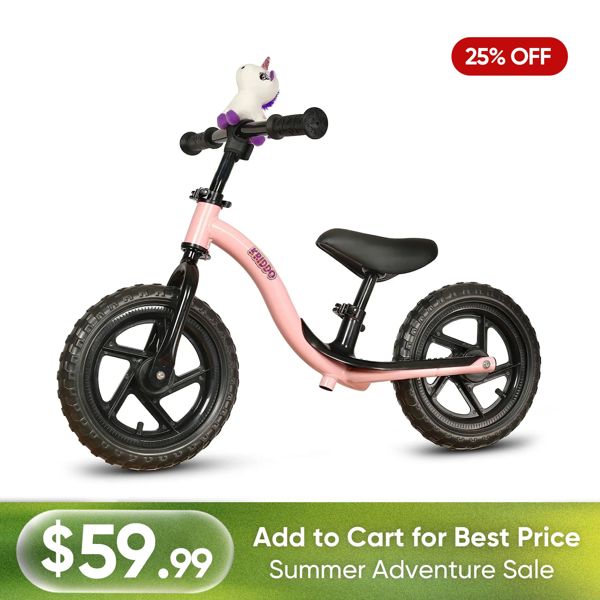 KRIDDO Pink Toy Balance Bike with Unicorn Toy for 2 to 5 Years Old
