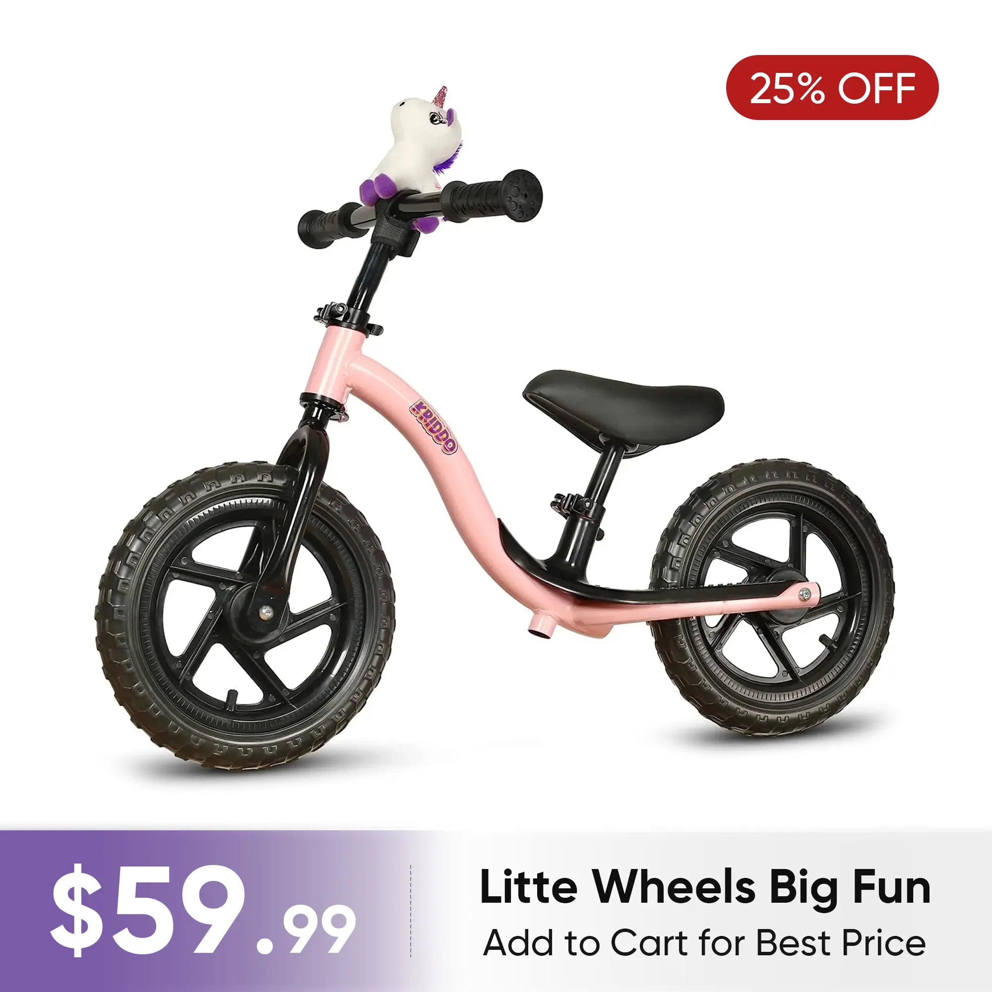 KRIDDO Pink Toy Balance Bike with Unicorn Toy for 2 to 5 Years Old