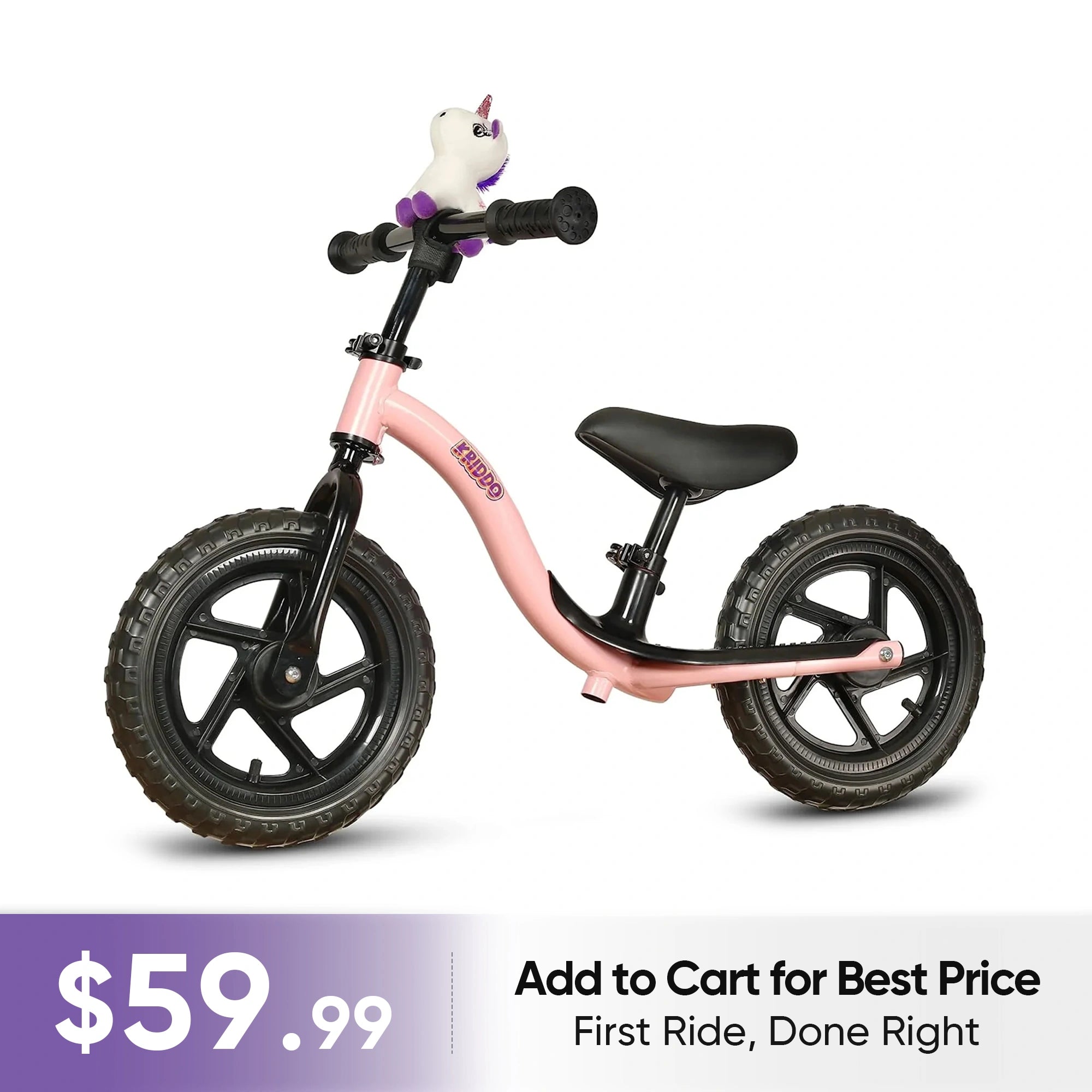 KRIDDO Pink Toy Balance Bike with Unicorn Toy for 2 to 5 Years Old