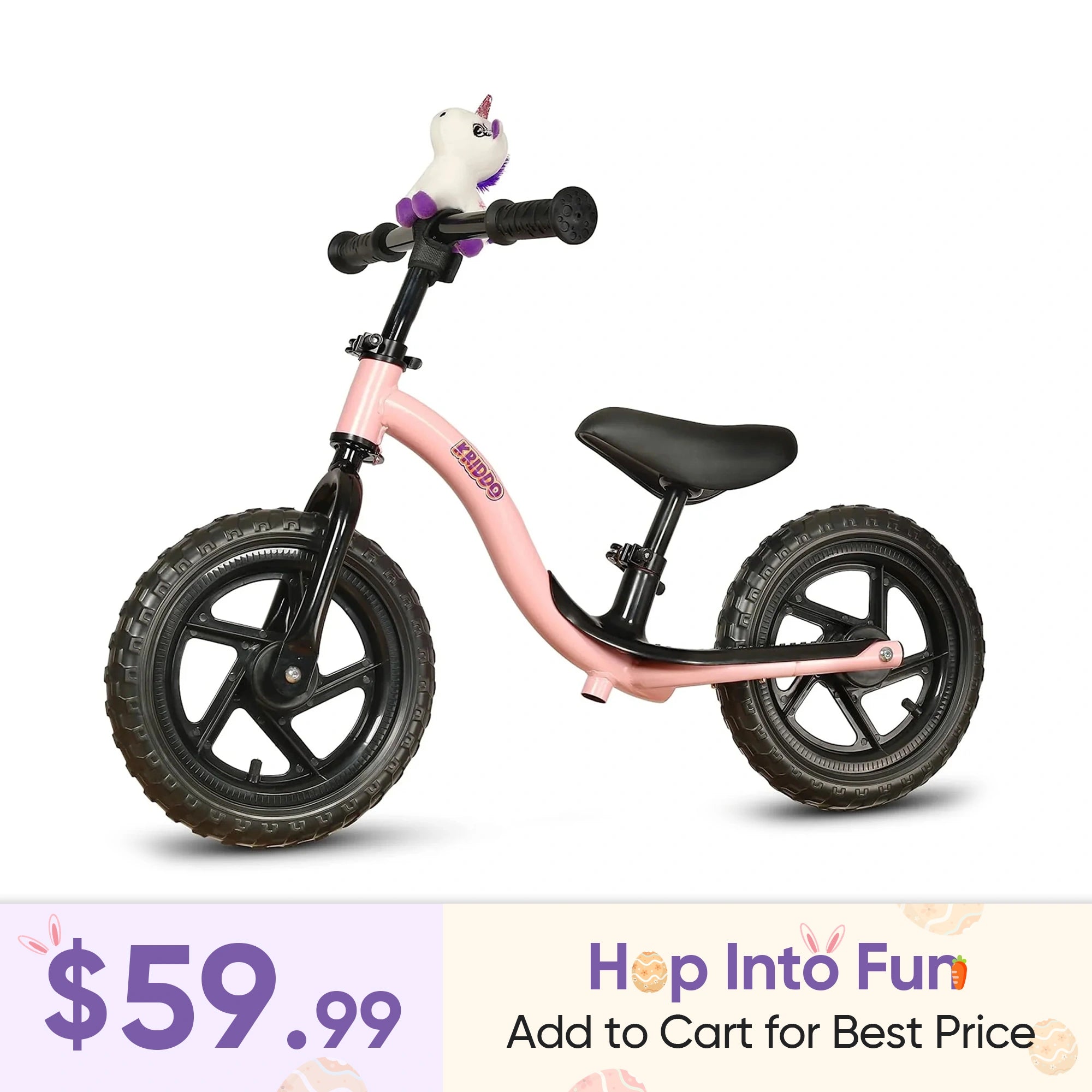 KRIDDO Pink Toy Balance Bike with Unicorn Toy for 2 to 5 Years Old