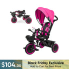 KRIDDO 7-in-1 Kids Tricycle Stroller for 18 Months to 5 Years Old Pink
