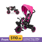 KRIDDO 7-in-1 Kids Tricycle Stroller for 18 Months to 5 Years Old Pink
