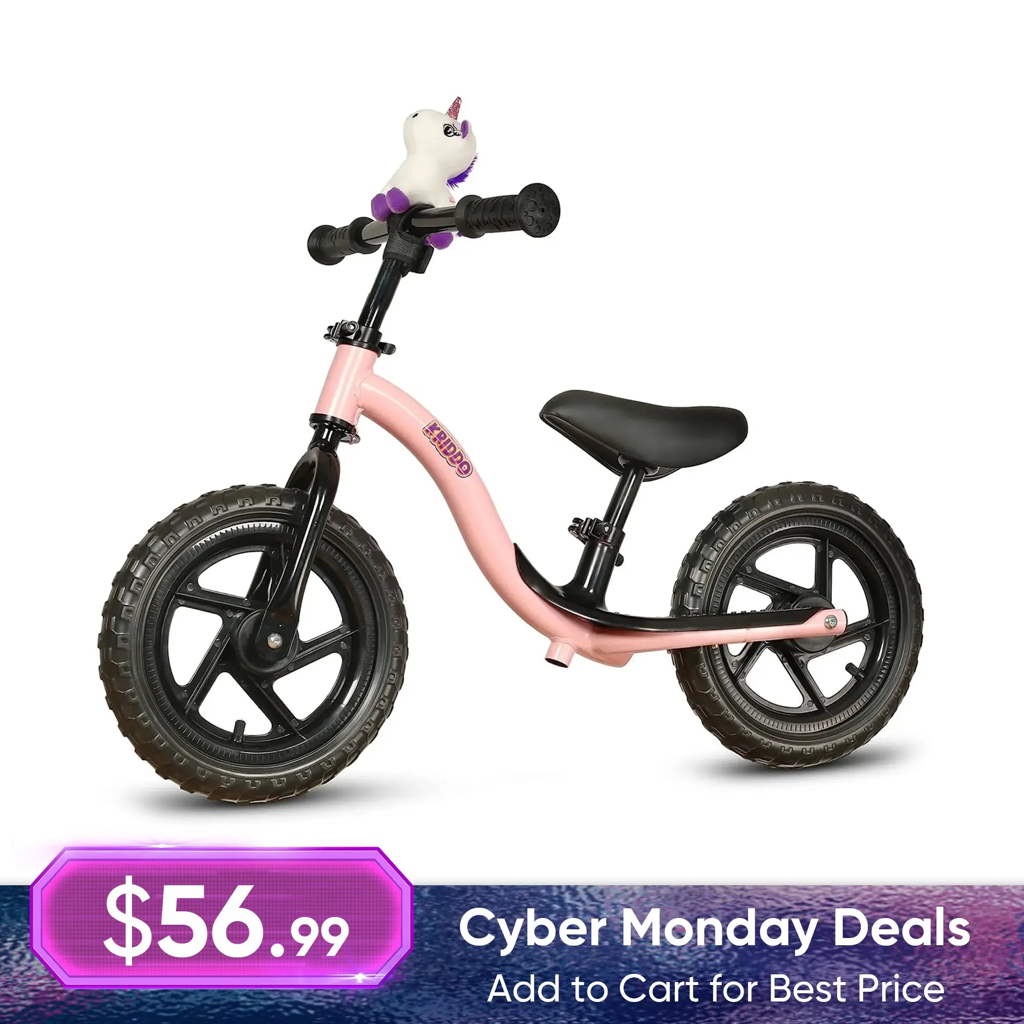 KRIDDO Pink Toy Balance Bike with Unicorn Toy for 2 to 5 Years Old
