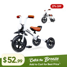 KRIDDO 2-in-1 Foldable Tricycle For Toddlers with Headlight For 2 to 5 Year Old White