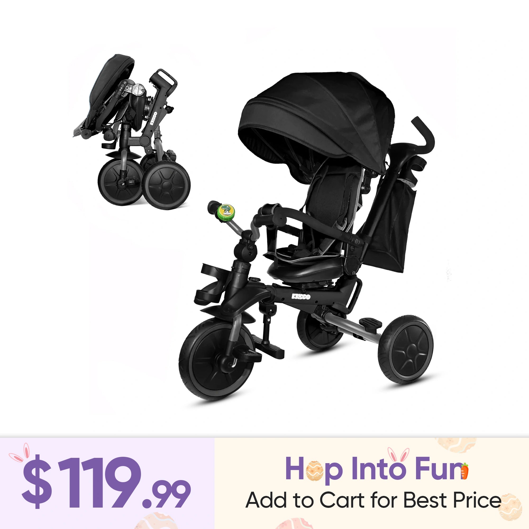 KRIDDO 8-in-1 Kids Stroller Tricycle with bell and Adjustable Seat for 18 Months to 5 Years Old Grey