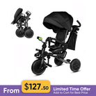 KRIDDO 8-in-1 Kids Stroller Tricycle with bell and Adjustable Seat for 18 Months to 5 Years Old Black