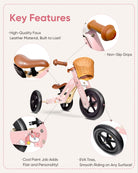 Kriddo Kids Tricycle with Wood Frame and Adjustable Seat for 1 to 4 Years Old Pink