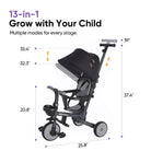 KRIDDO 13-in-1 grow-with-your-child stroller tricycle with a large canopy, seat and push handle.