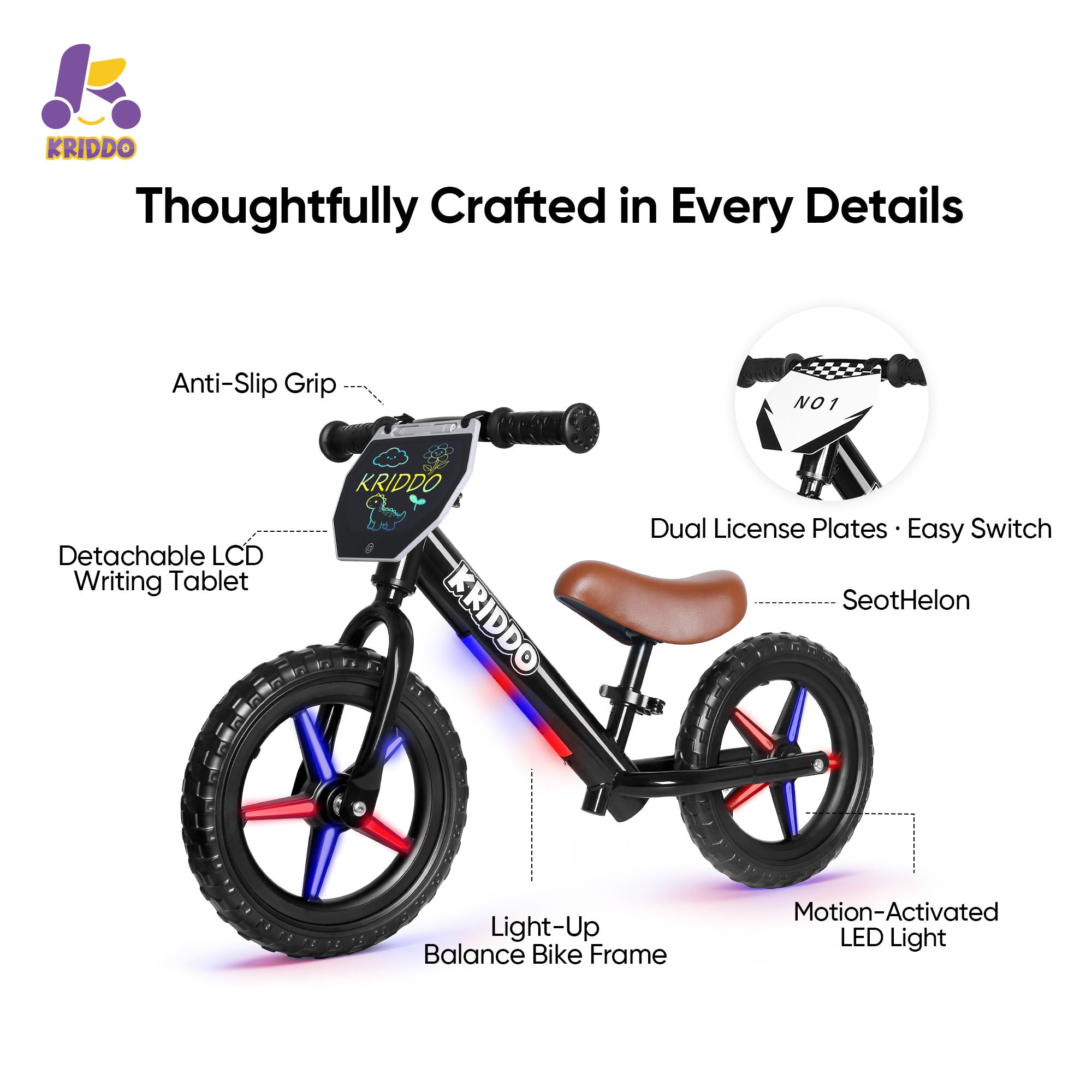 Kriddo light up balance bike with features