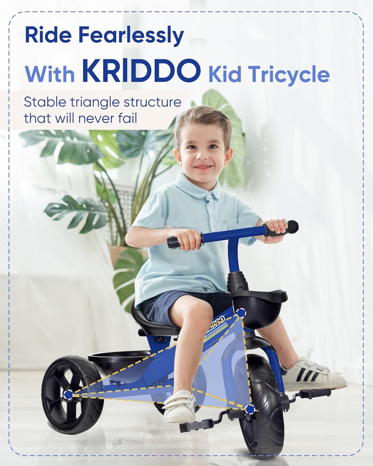 Kriddo Kids Tricycle with Fixed Training Wheels for 2 to 4 Years Old Blue