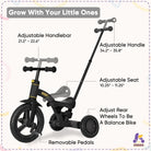 Kriddo Kids Tricycle for 1.5 to 3 Years Old Black 4-in-1