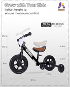 Kriddo Toddler Balance Bike with Removable Training Wheels for 18 Months to 5 Years Old Black