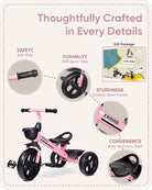 Kriddo Kids Tricycle with Fixed Training Wheels for 2 to 4 Years Old Pink