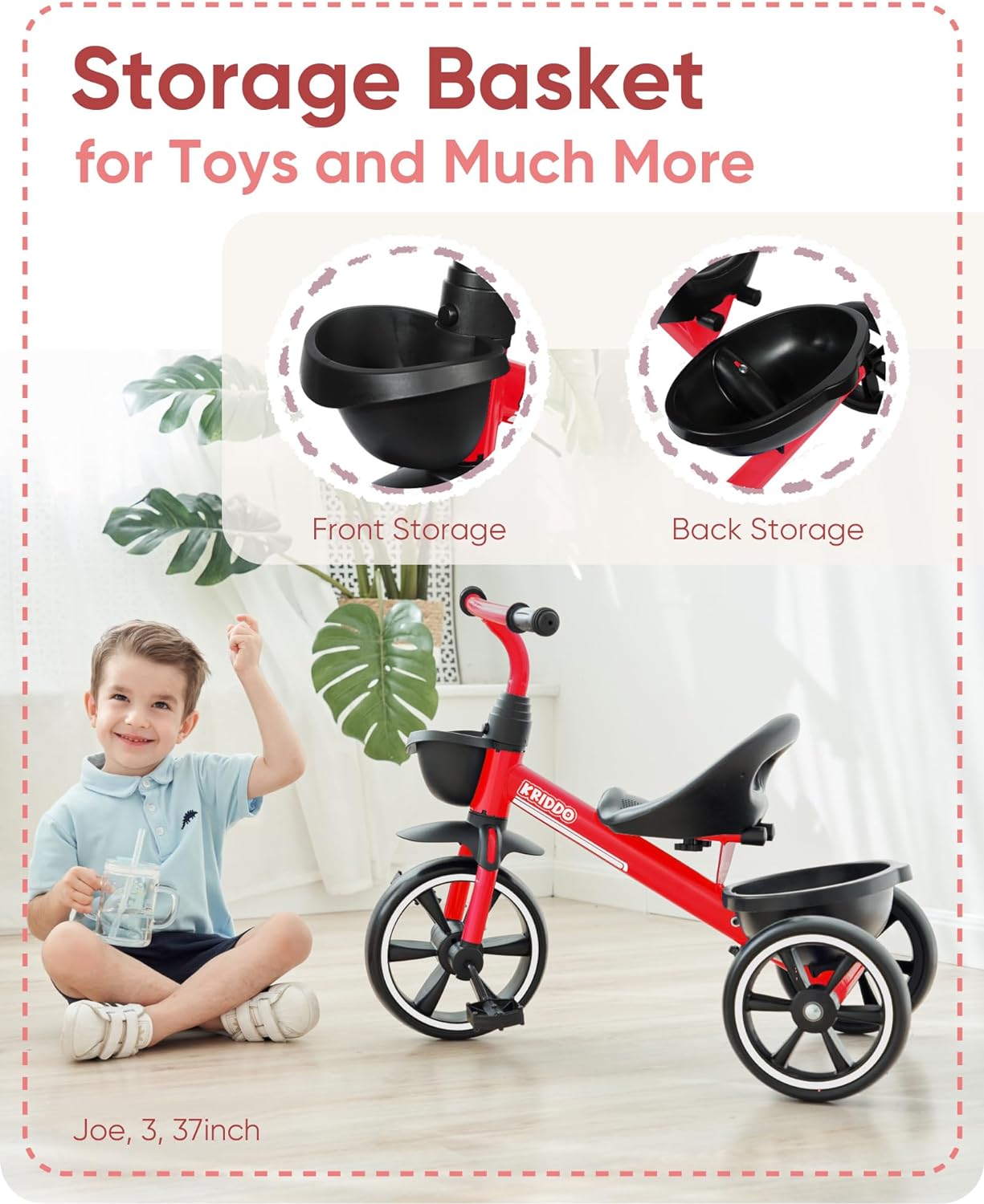 Kriddo Kids Tricycle for 2 to 5 Years Old Red