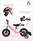 Kriddo Toddler Balance Bike with Removable Training Wheels for 18 Months to 5 Years Old Pink