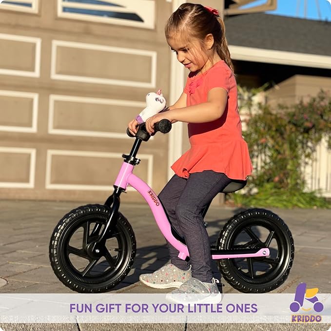 Kriddo Toddler Balance Bike with Stuffed Animal for 18 Months to 4 Years Old Purple