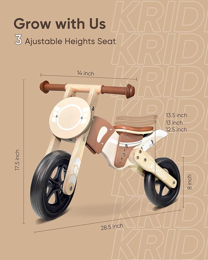 Kriddo Toddler Balance Bike with Wood Frame for 18 Months to 3 Years Old Wooden