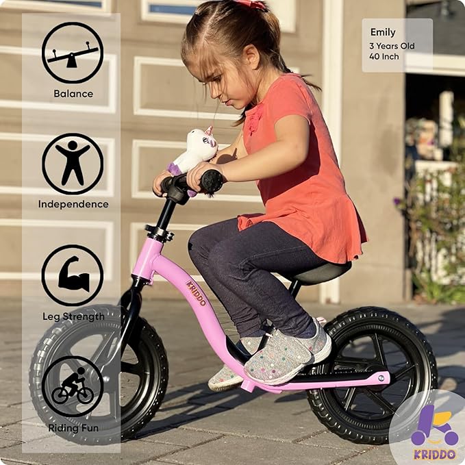 Kriddo Toddler Balance Bike with Stuffed Animal for 18 Months to 4 Years Old Purple