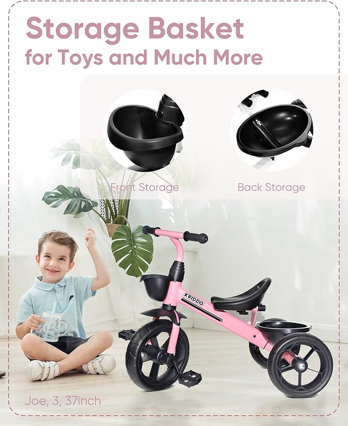 Kriddo Kids Tricycle with Fixed Training Wheels for 2 to 4 Years Old Pink