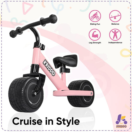 Kriddo Baby Balance Bike with Adjustable Seat for 1 to 3 Years Old Pink