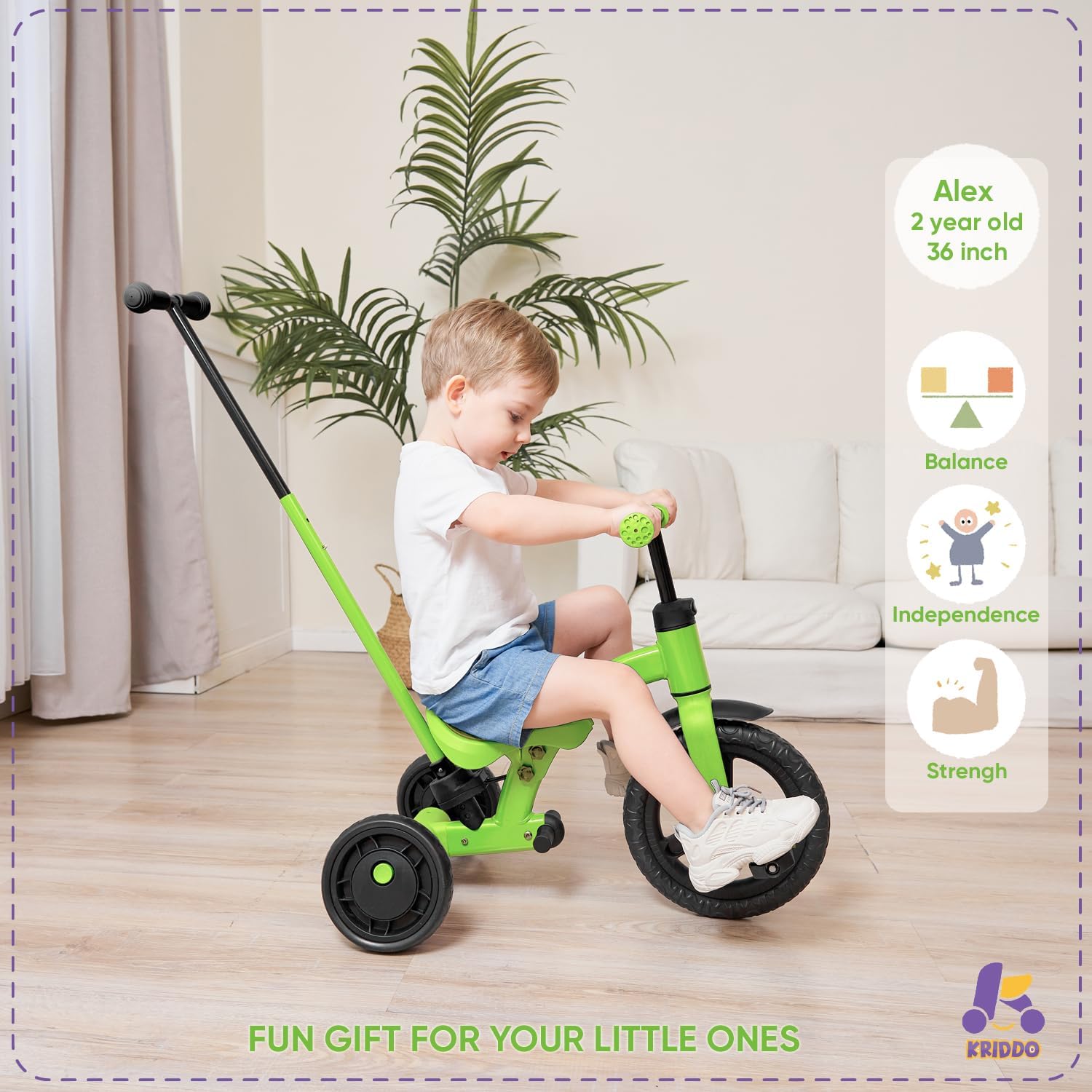 Kriddo Kids Tricycle for 1.5 to 3 Years Old Green 4-in-1