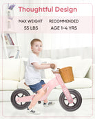 Kriddo Kids Tricycle with Wood Frame and Adjustable Seat for 1 to 4 Years Old Pink