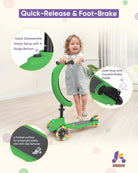 KRIDDO Kids Scooters with Removable Seat for 1 to 5 Years Old Green 3-in-1