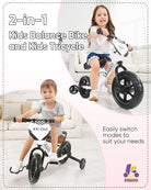 Kriddo Toddler Balance Bike with Removable Training Wheels for 18 Months to 5 Years Old White