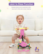 KRIDDO Kids Scooters with Removable Seat for 1 to 5 Years Old Pink 3-in-1