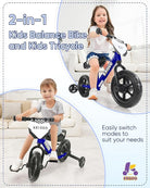 Kriddo Toddler Balance Bike with Removable Training Wheels for 18 Months to 5 Years Old Blue