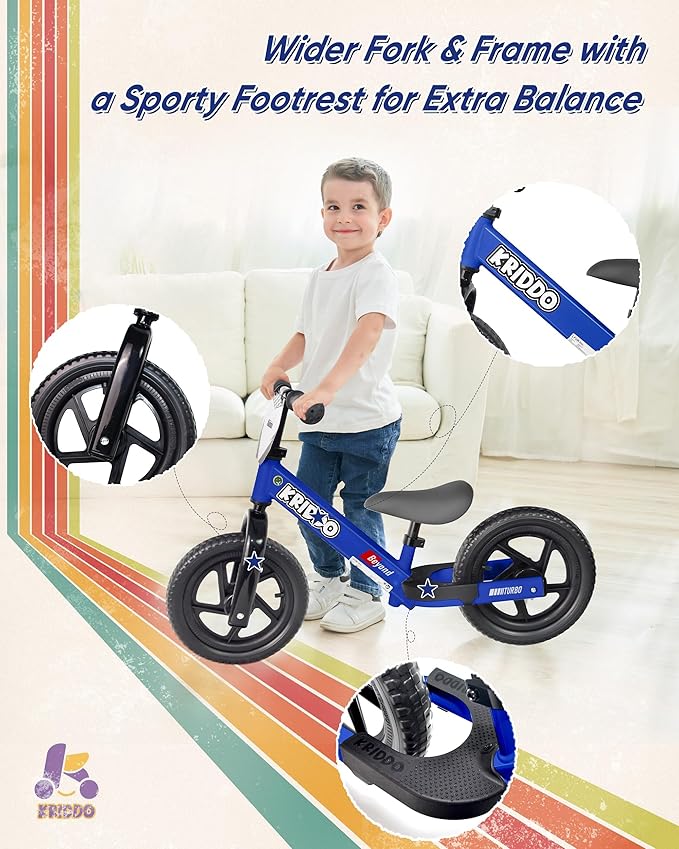 KRIDDO Kids Balance Bike for 2 to 5 Years Old with DIY Colorful Stickers Blue