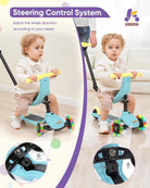 KRIDDO Kids Scooters with Removable Seat for 1 to 5 Years Old Blue 3-in-1