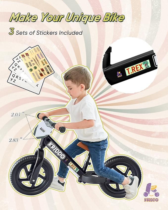 KRIDDO Kids Balance Bike for 2 to 5 Years Old with DIY Colorful Stickers Black