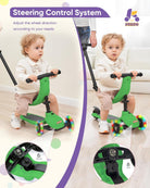 KRIDDO Kids Scooters with Removable Seat for 1 to 5 Years Old Green 3-in-1