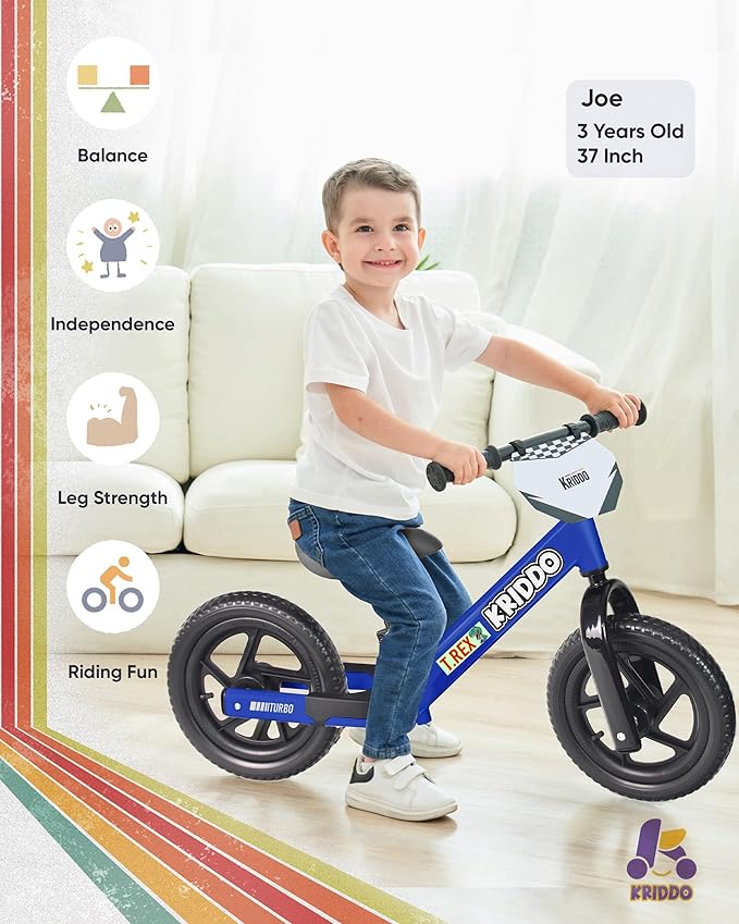 KRIDDO Kids Balance Bike for 2 to 5 Years Old with DIY Colorful Stickers Blue