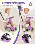 KRIDDO Kids Scooters with Removable Seat for 1 to 5 Years Old Purple 3-in-1