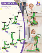 KRIDDO Kids Scooters with Removable Seat for 1 to 5 Years Old Green 3-in-1