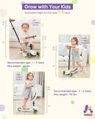 KRIDDO Kids Scooters with Removable Seat for 1 to 5 Years Old White 3-in-1