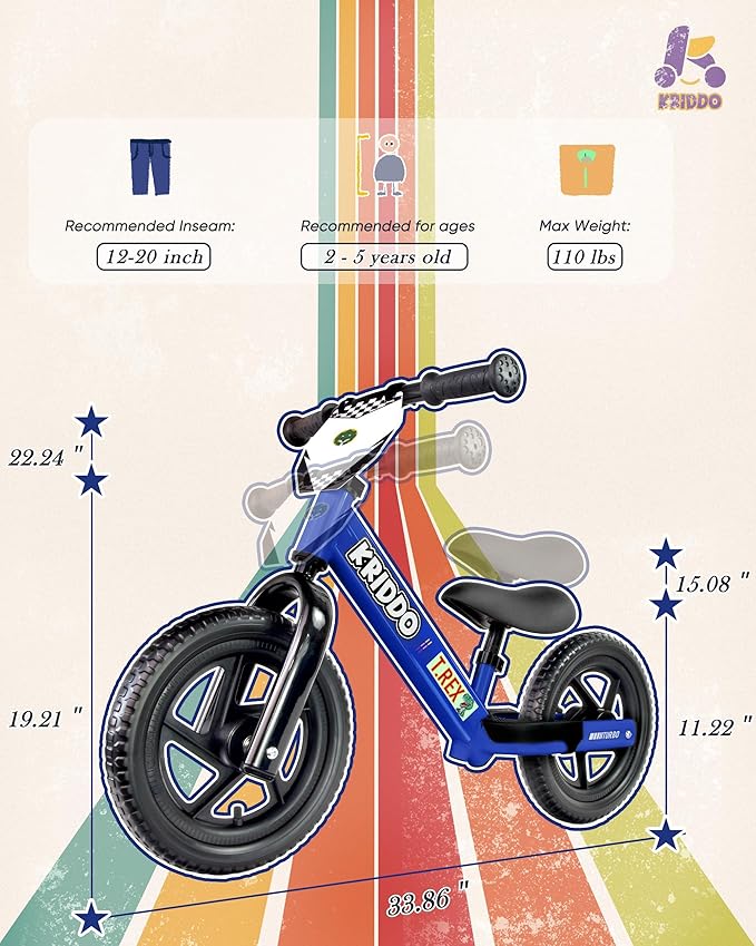 KRIDDO Kids Balance Bike for 2 to 5 Years Old with DIY Colorful Stickers Blue